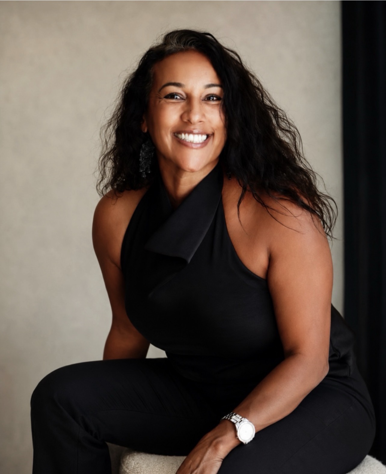 Dominique Poydras, seated portrait in black
